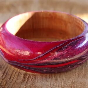 Pink Marbleized Handcrafted Wood Bangle